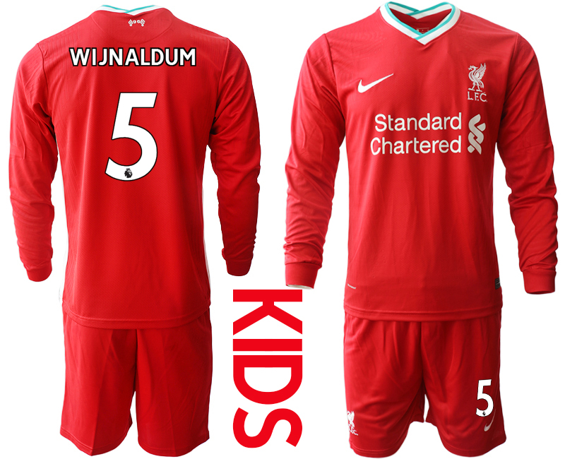 2021 Liverpool home long sleeves Youth #5 soccer jerseys->youth soccer jersey->Youth Jersey